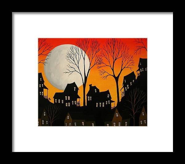 Art Framed Print featuring the painting Cat Neighbors - silhouette by Debbie Criswell