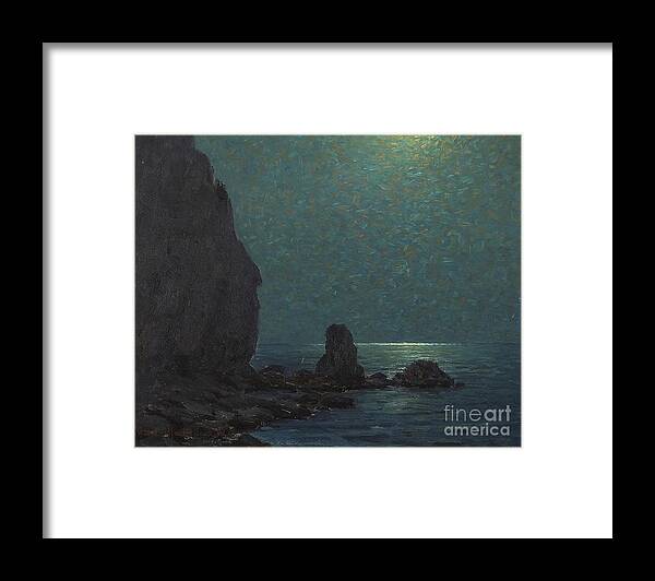 Granville Redmond - Catalina Island Coast Under A Moonlit Sky Framed Print featuring the painting Catalina Island Coast under a Moonlit by MotionAge Designs