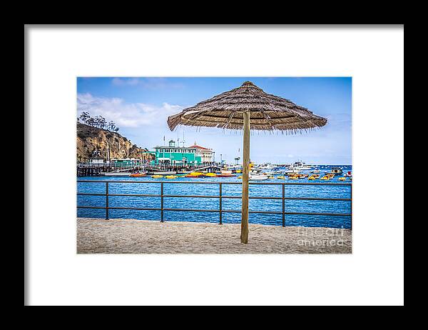 America Framed Print featuring the photograph Catalina Island Straw Umbrella Picture by Paul Velgos