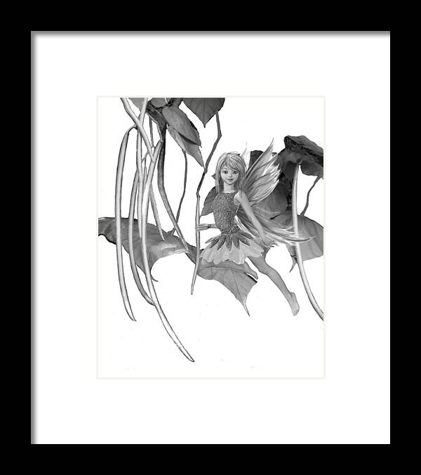 Catalpa Tree Framed Print featuring the digital art Catalpa Tree Fairy with Seed Pods B And W by Yuichi Tanabe