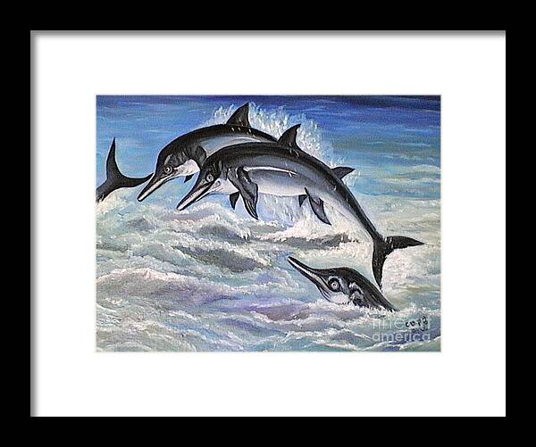 Dolphins Framed Print featuring the painting Catch me if you can by Usha Rai