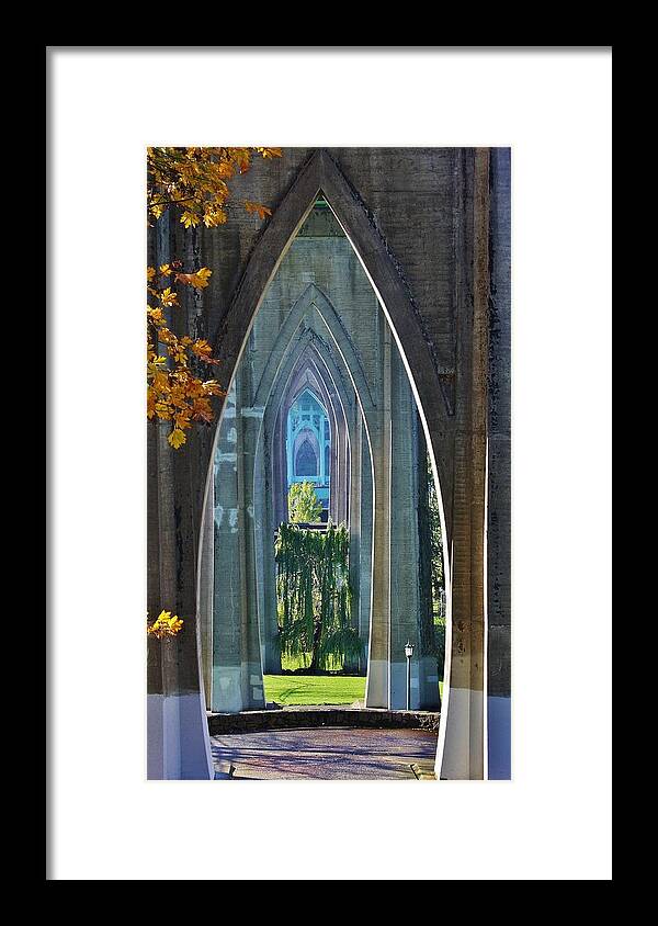 Bridge Framed Print featuring the photograph Cathedral Columns of the St. Johns Bridge by Bruce Bley