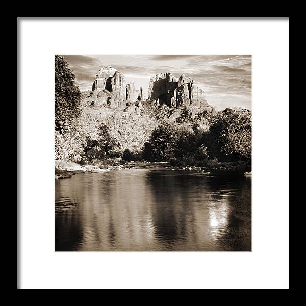 Red Rocks Framed Print featuring the photograph Cathedral Rock Reflection by Bob Coates
