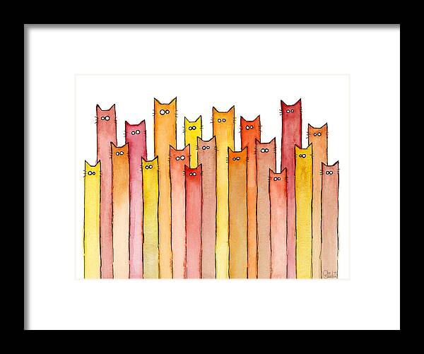 Watercolor Framed Print featuring the painting Cats Autumn Colors by Olga Shvartsur
