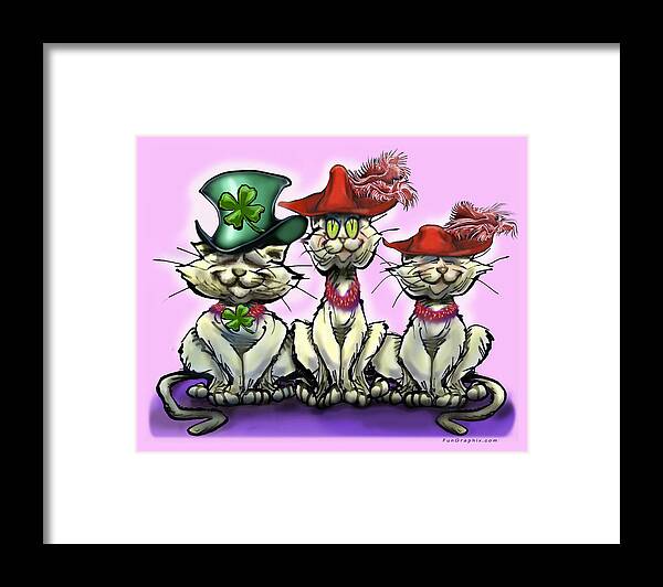 Cat Framed Print featuring the digital art Cats in Lucky Hats by Kevin Middleton