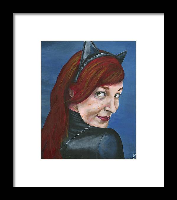 Cosplay Framed Print featuring the painting Catwoman by Matthew Mezo