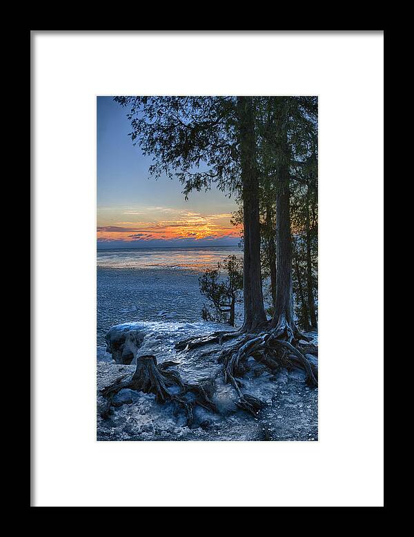 Wisconsin Framed Print featuring the photograph Cave Point Winter by CA Johnson