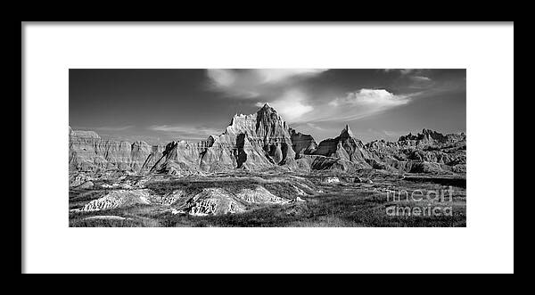 Badlands Framed Print featuring the photograph Cedar Pass, Badlands National Park bw by Jerry Fornarotto