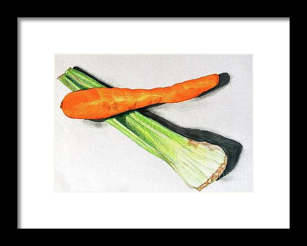 Vegetables Framed Print featuring the drawing Celery and Carrot together by Sheron Petrie