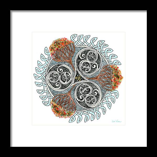 Lise Winne Framed Print featuring the drawing Celtic Knot with Autumn Trees by Lise Winne
