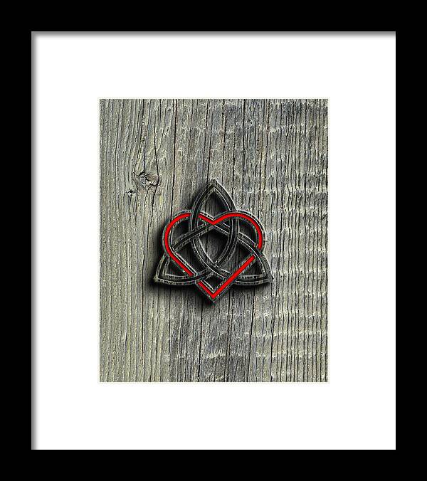 Valentine Framed Print featuring the digital art Celtic Knotwork Valentine Heart Wood Texture 2 by Brian Carson