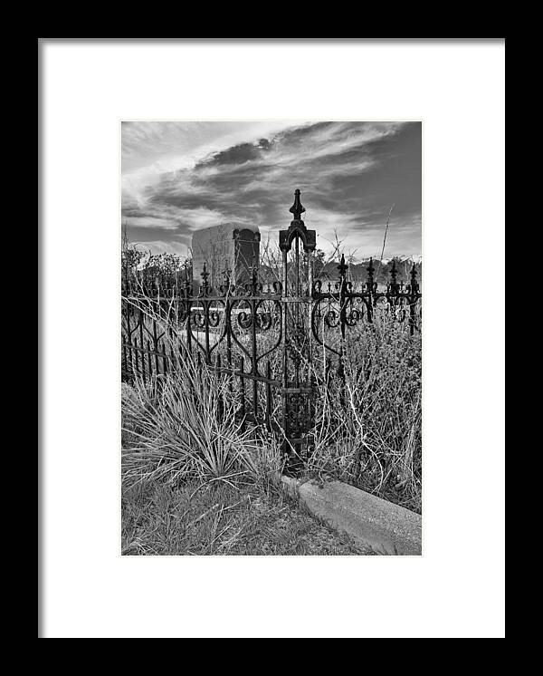 Cemetery Framed Print featuring the photograph Cemetery Fence Post and Sky by Sandra Dalton