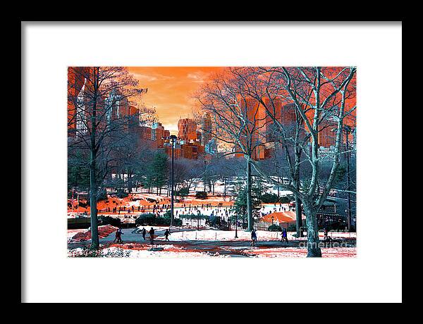 Central Park Snow Pop Art Framed Print featuring the photograph Central Park Snow Pop Art by John Rizzuto