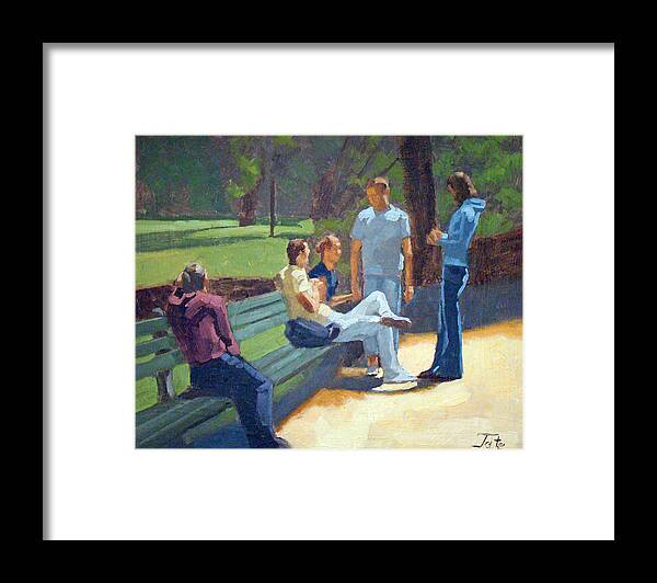 People Framed Print featuring the painting Central Park visit by Tate Hamilton