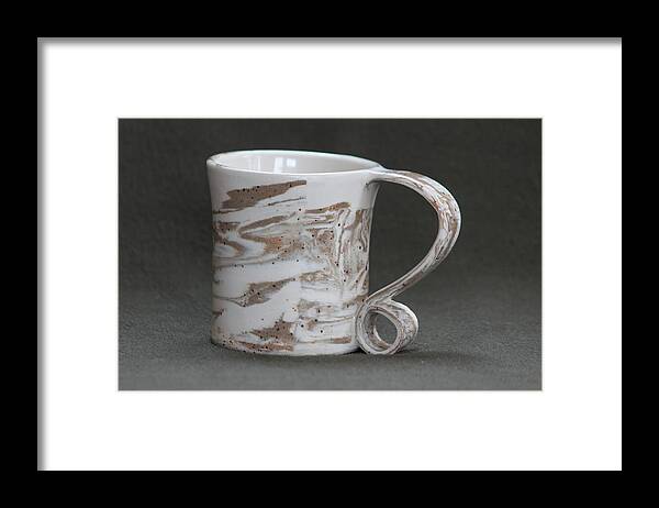 Clay Framed Print featuring the ceramic art Ceramic Marbled Clay Cup by Suzanne Gaff