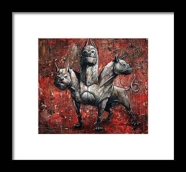 Painting Framed Print featuring the painting Cerberus by Sascha Lunyakov