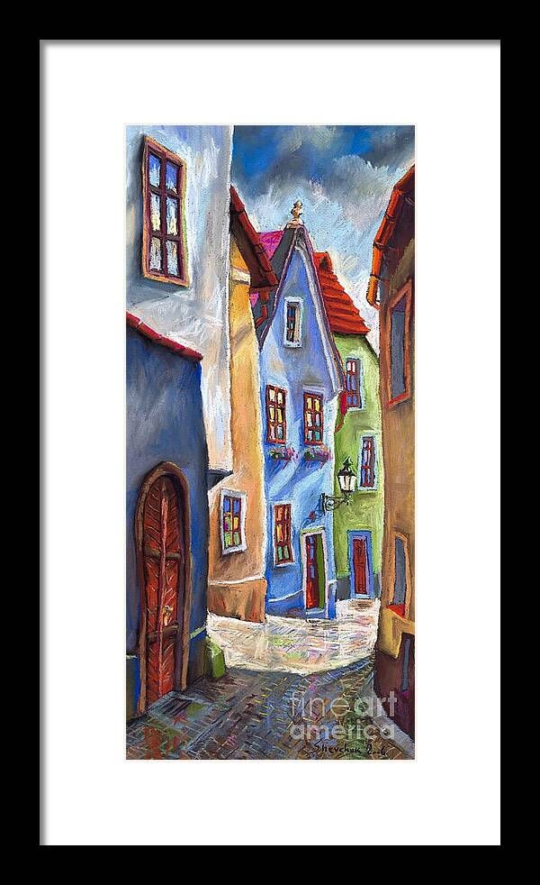 Cityscape Framed Print featuring the painting Cesky Krumlov Old Street by Yuriy Shevchuk