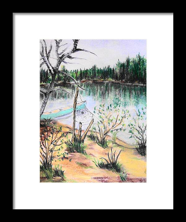 Landscape Framed Print featuring the pastel Chain Lakes Duck Mountain MB by Janice Robertson