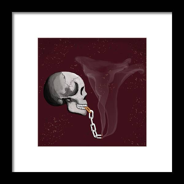 Pop Surrealism Framed Print featuring the digital art Chain Smoker Skull by Keshava Shukla