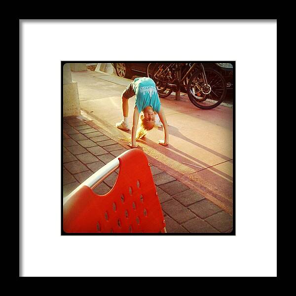  Framed Print featuring the photograph Chair & Girl In Street-south Beach by Juan Silva