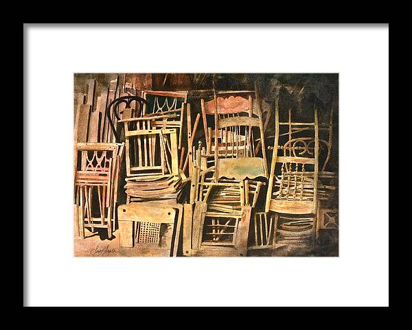 Chair Framed Print featuring the painting Chairs by Frank SantAgata