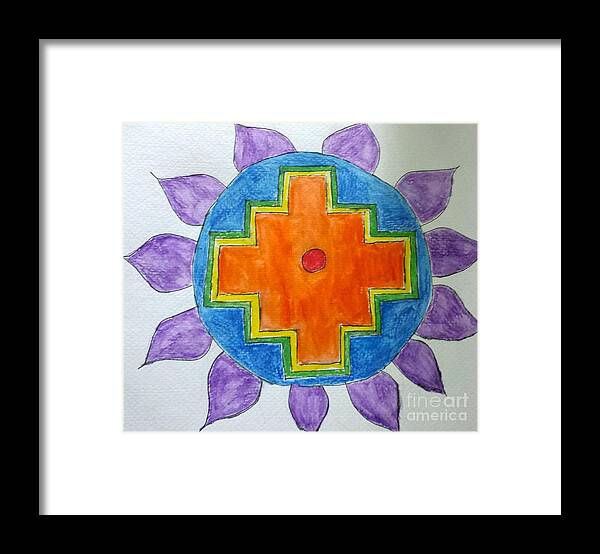 Powerful Energy Symbol Of The Andes Framed Print featuring the painting Chakana Inka Cross by Margaret Welsh Willowsilk
