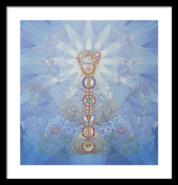 Chakras Framed Print featuring the painting Chakras and elements by Pieter Weltevrede