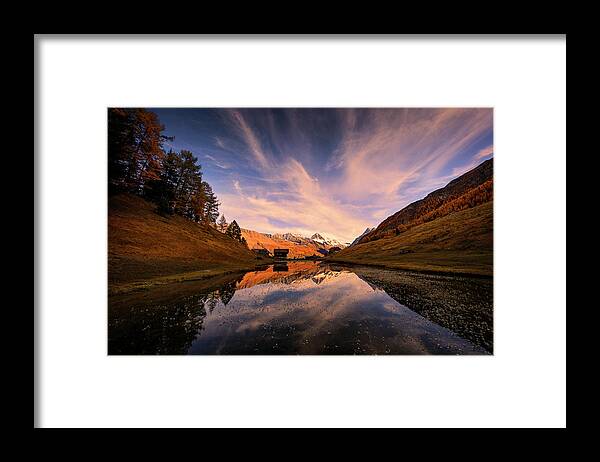 Lake Framed Print featuring the photograph Chalet with an autumn view by Dominique Dubied