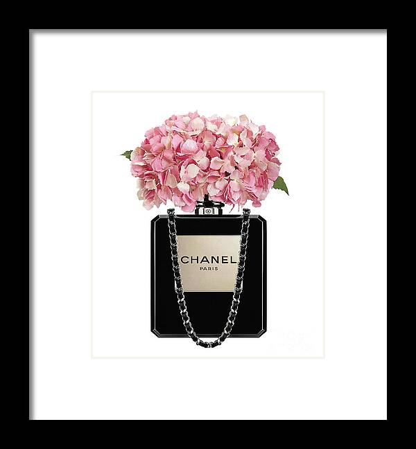 Chanel Perfume Bag With Pink Hydrangea 2 Framed Print by Del Art