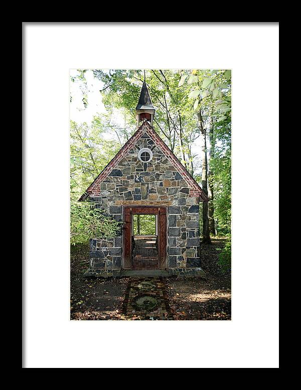 Stone Chapel Framed Print featuring the photograph Chapel In the Woods by Emery Graham