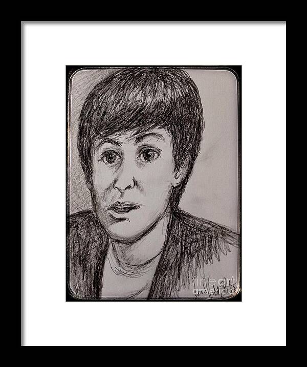 Sir Paul Mccartney Framed Print featuring the drawing Charcoal Portrait of Paul McCartney by Joan-Violet Stretch
