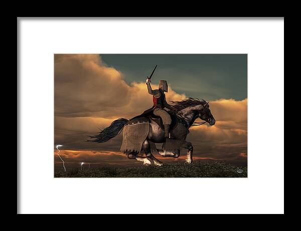 Charging Knight Framed Print featuring the digital art Charging Knight by Daniel Eskridge