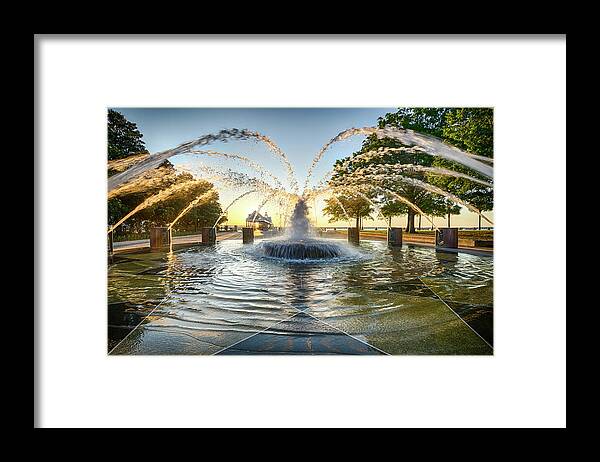 Waterfront Framed Print featuring the photograph Charleston Fountain at Sunrise by Anthony Doudt