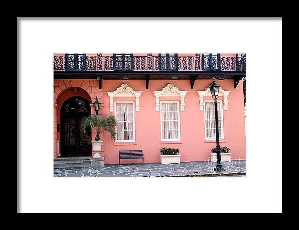 Charleston Houses Framed Print featuring the photograph Charleston Mills House Coral Black White Architecture - Charleston Historical Homes by Kathy Fornal