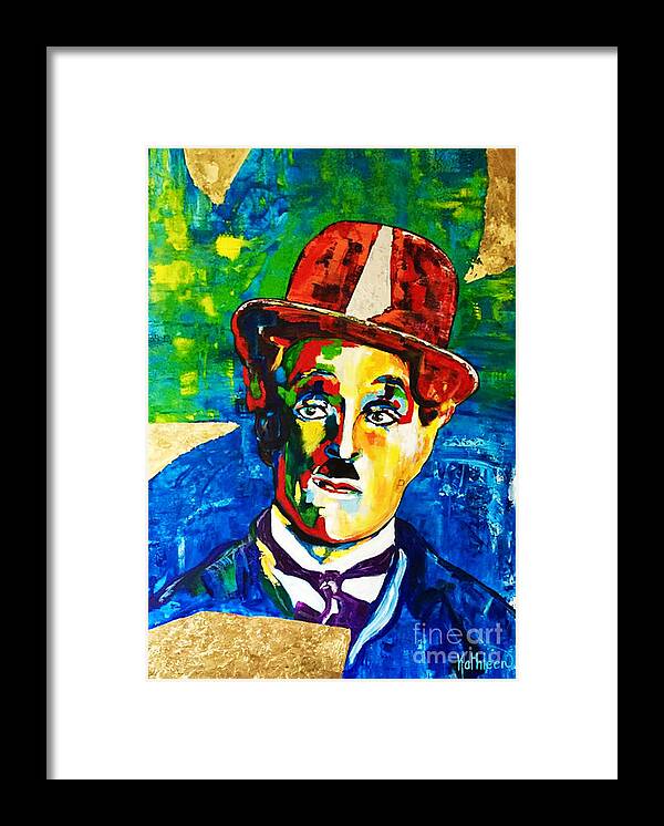 Home Design Framed Print featuring the painting CHARLIE CHAPLIN Gold and Silver by Kathleen Artist PRO
