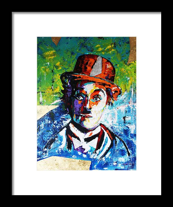 Home Design Framed Print featuring the painting CHARLIE CHAPLIN Gold by Kathleen Artist PRO