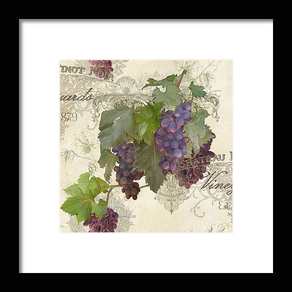 Pinot Noir Framed Print featuring the tapestry - textile Chateau Pinot Noir Vineyards - Vintage Style by Audrey Jeanne Roberts