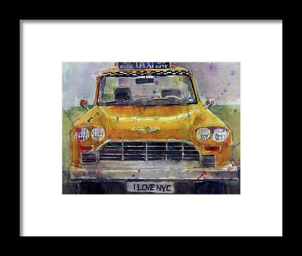 Cab Framed Print featuring the painting Checkboard Taxi - Vintage by Dorrie Rifkin