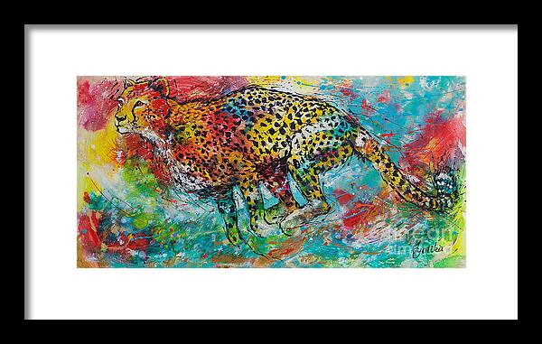 Cheetah Running Framed Print featuring the painting Cheeta Run by Jyotika Shroff