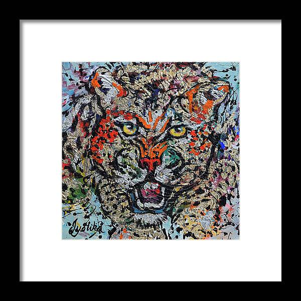 Cheetah Framed Print featuring the painting Cheetah Attack by Jyotika Shroff