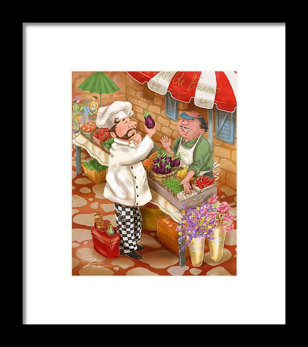Chef Framed Print featuring the mixed media Chefs Go to Market I by Shari Warren