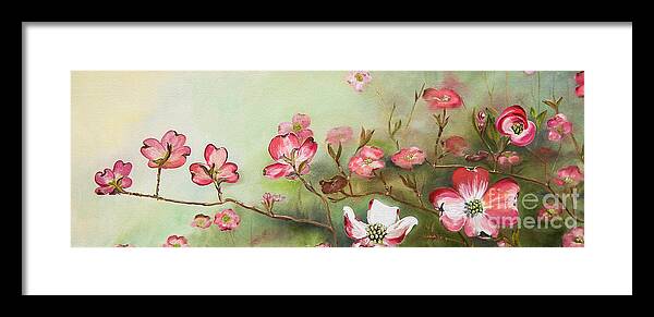 Cherokee Dogwood Framed Print featuring the painting Cherokee Dogwood - Brave- Blushing by Jan Dappen