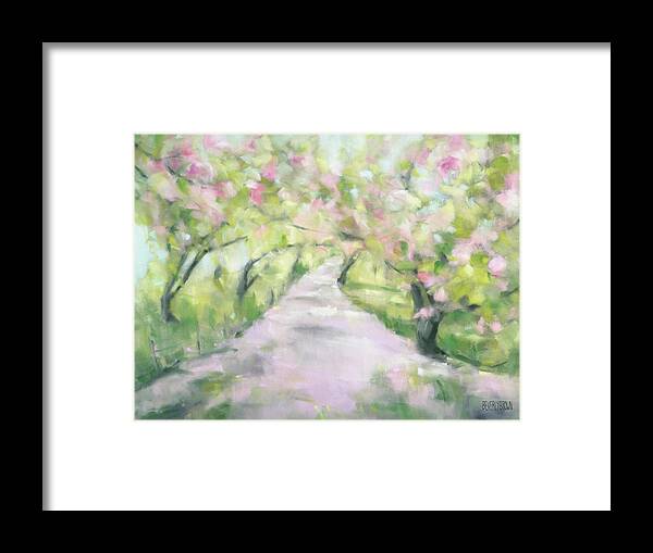 Garden Framed Print featuring the painting Cherry Blossom Bridle Path Central Park by Beverly Brown