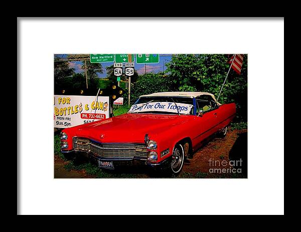 Cadillac Framed Print featuring the photograph Cherry Red American Patriot 1966 Cadillac Coupe De Ville by Peter Ogden