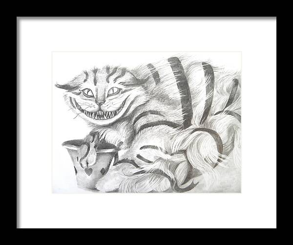 Cat Framed Print featuring the drawing Chershire cat by Meagan Visser