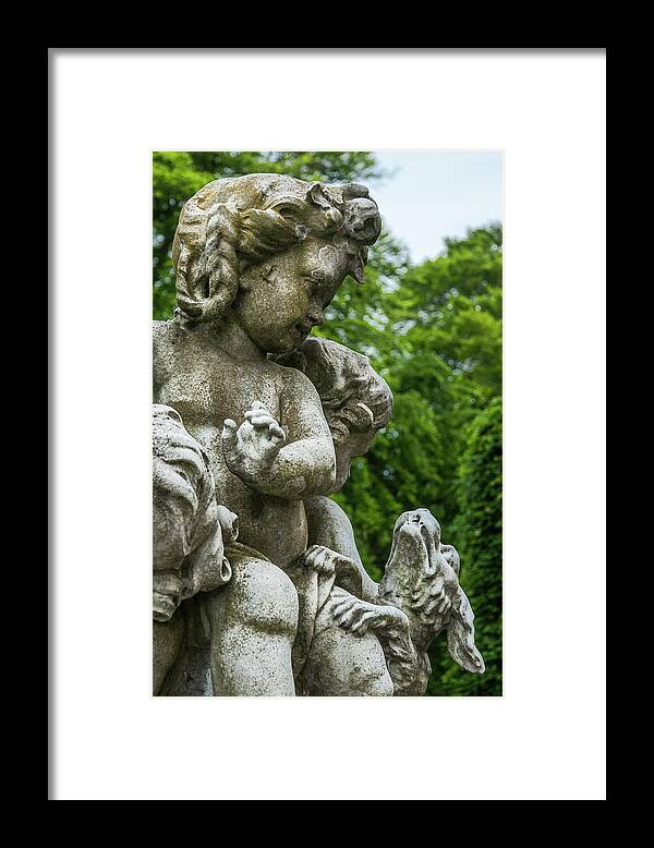 Statue Framed Print featuring the photograph Cherub's Pet Dog 1225 by Ginger Stein