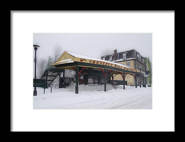 Chestnut Framed Print featuring the photograph Chestnut Hill Station in Winter by Bill Cannon