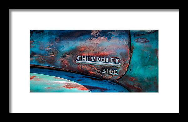 Chevrolet Truck Side Emblem Framed Print featuring the photograph Chevrolet Truck Side Emblem -0842c2 by Jill Reger