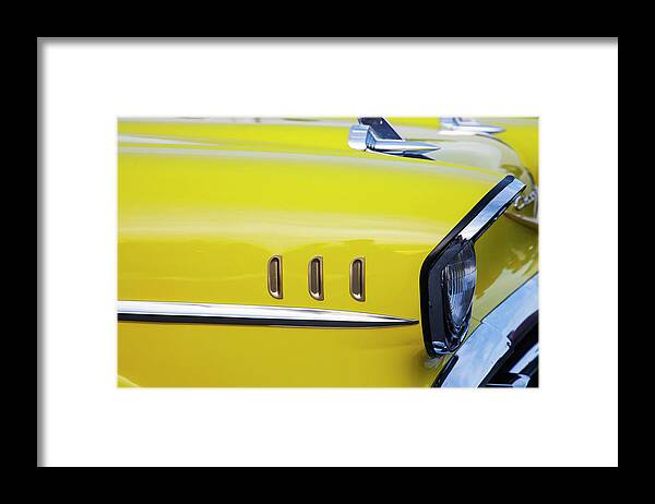 Classic Framed Print featuring the photograph Chevy Bel Air abstract in yellow by Toni Hopper