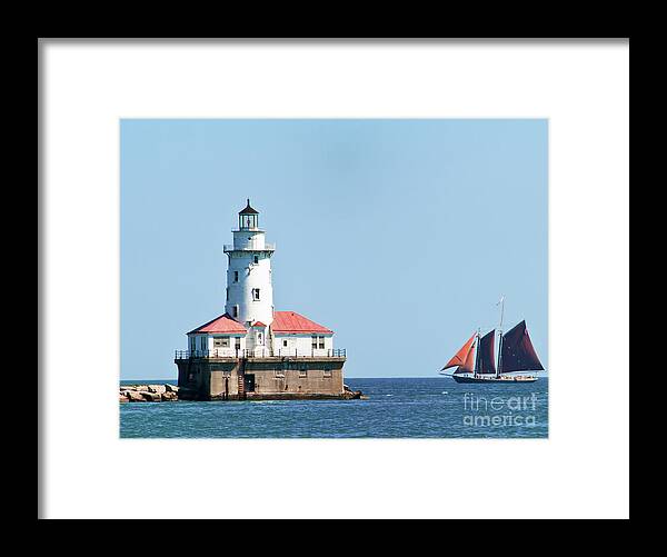 Boats Framed Print featuring the photograph Chicago Harbor Lighthouse and a Tall Ship by David Levin
